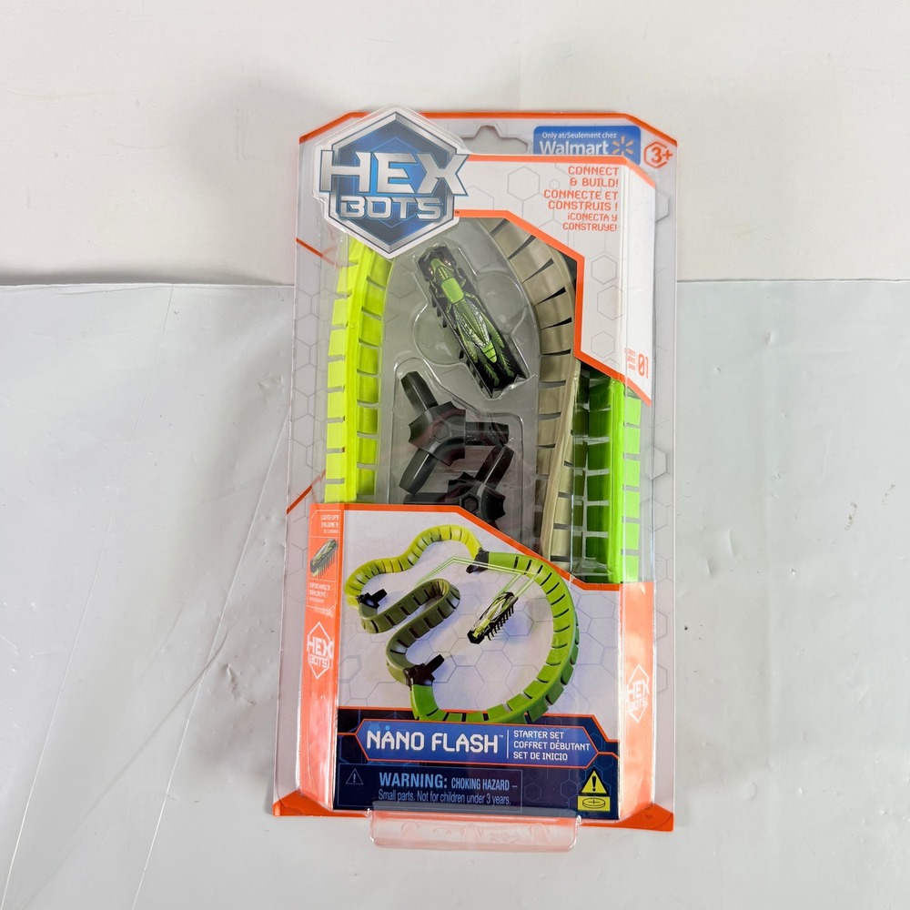 Hex Bots Nano Flash Starter Set Robotic Toy Lights Up Track Spin Master NWT